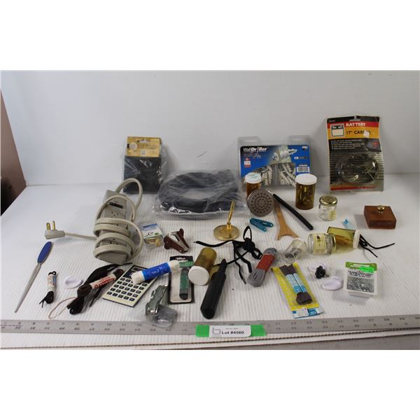 Assorted Shoelaces, 17" Battery Carrier, Calculator, Noma Extension Block, 25' SVGA HD 15mm Cable, A