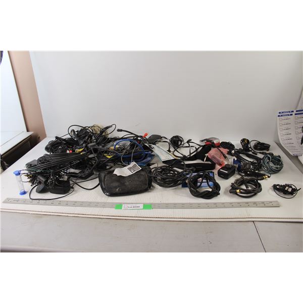 Assorted Cables and Chargers and Electronics - SVGA, Ethernet, Phone, Aux, TV
