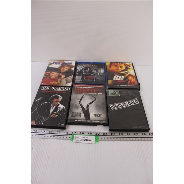 (6) DVDS: Dumb & Dumber, Sweeney Todd, Gone in 60 Seconds, Neil Diamond, Hostel, Uncensored