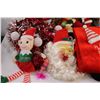 Image 2 : Christmas Lot: Santa, Wicker Wreath, Signs, Decor - in Tote (No Lid)