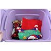 Image 5 : Christmas Lot: Santa, Banners, Christmas Ornaments, Trees, Decor - in Tote (Has Lid)