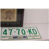 Image 3 : (2) British Columbia License Plates & Document Frame