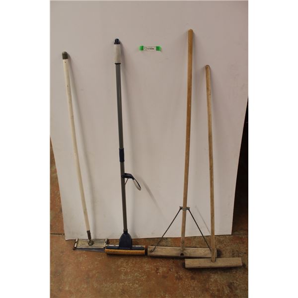 * (2) Push Brooms, Mop, Extended Sander