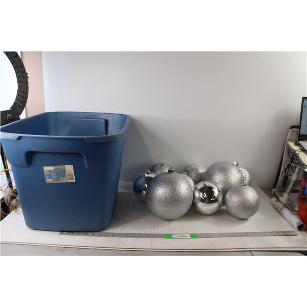 (9) Big Christmas Ornaments, Blue Tote