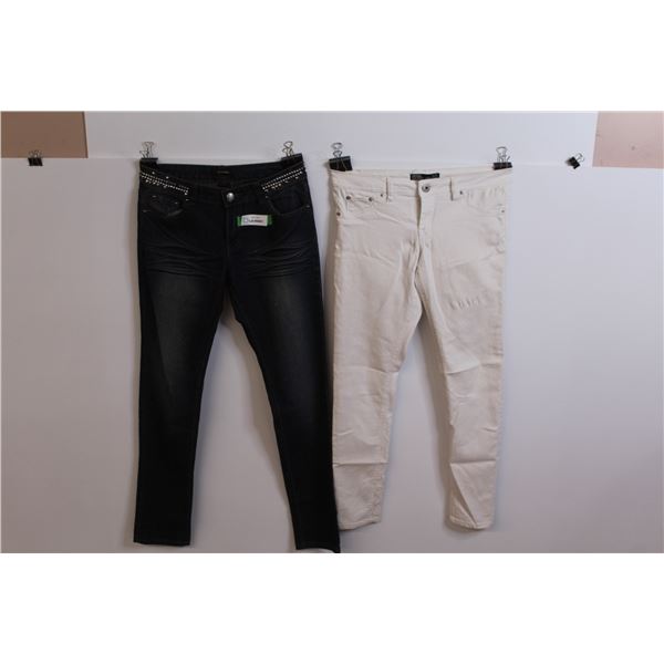 Pair of Jeans (Size 11) Pair of White Denim Slacks (Size XL - stains on leg)