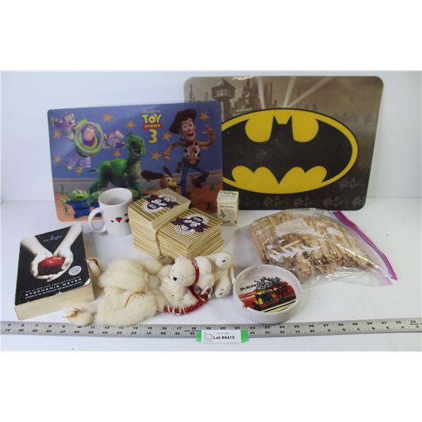 (2) Place Mats, Batman and Toy story, Popsicle Sticks, Pacific Beer Coasters, Tree kit, Reno Ashtray