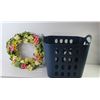 Image 1 : Plastic Basket and Flowered Wreath
