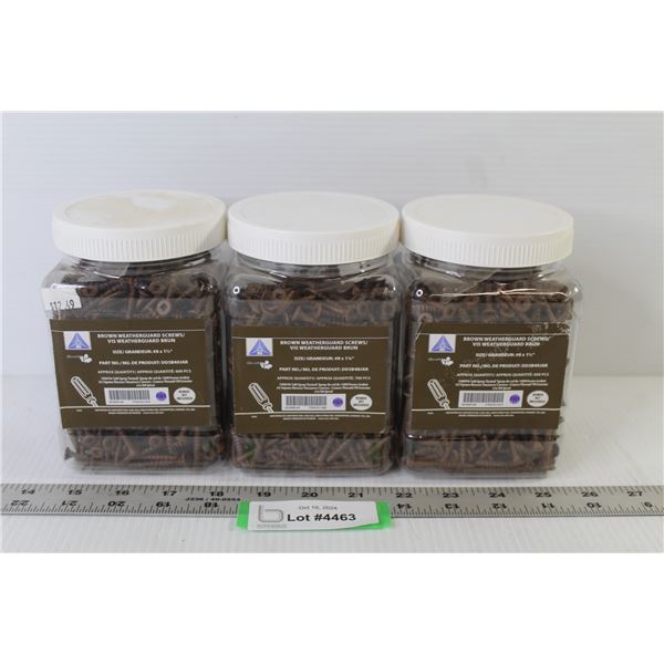 (3) Containers of Brown Weather Guard Exterior Screws (#8 1 1/2'') - 600PCS