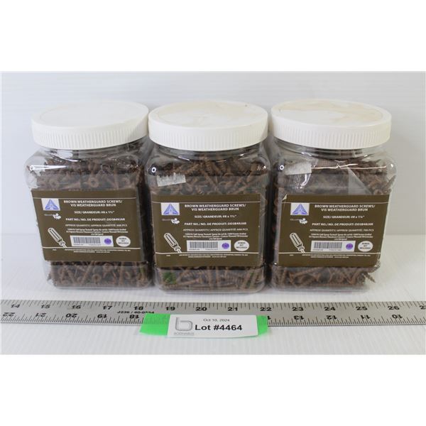 (3) Containers of Brown Weather Guard Exterior Screws (#8 1 1/4'') - (#8 1 1/2")