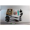 Image 1 : Measuring Cups, Cutlery Wooden Tray, Assorted Cutleries, Whisk, Knives and Assorted Kitchenware