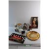 Image 1 : Alarm Clock, Decorative Brass Plate, Tea Mug, Framed Print, Soap Dispenser and Assorted Items