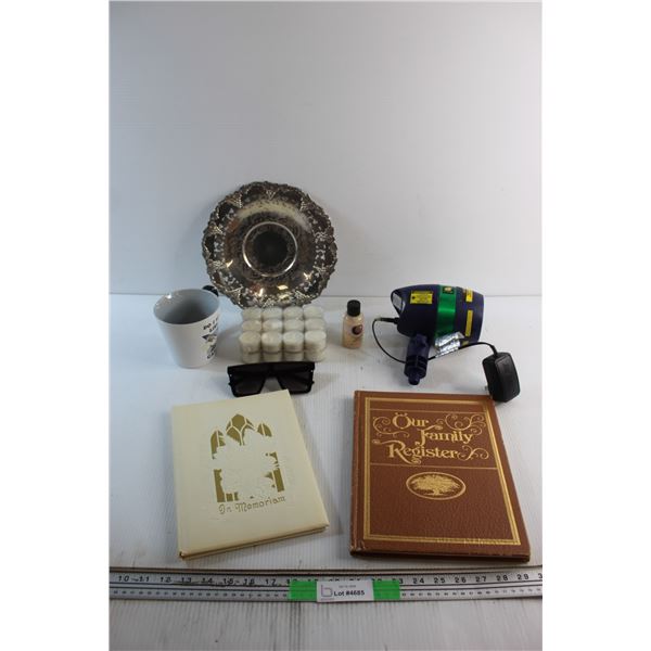 Silver Decorative Plate, Sunglasses, Candles, Mug, Starshower and Assorted Items'