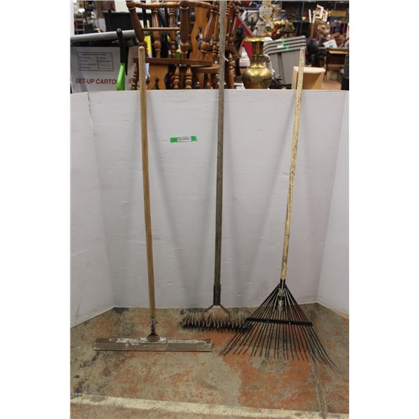 *Long Handle Squeegee, Rake, and Dethatching Rake