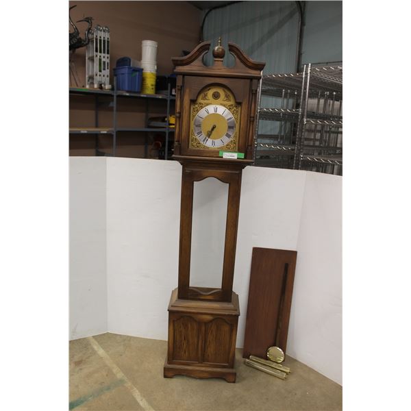 *Vintage Battery Operated Grandfather Clock- As Is- Missing Glass- Has Parts in Box- 72''h x 8.5'' d