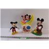 Image 1 : (2) Vintage Mickey Mouse Action Figures w/ (1) Vintage Mickey Mouse Coin Bank w/ Mickey Mouse Music 