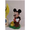 Image 4 : (2) Vintage Mickey Mouse Action Figures w/ (1) Vintage Mickey Mouse Coin Bank w/ Mickey Mouse Music 