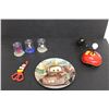Image 1 : Disney Lot: Plug and Play Game - As Is, Mater plate, Mickey Mouse Scissors, (3) Domez Figures