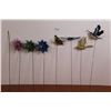 Image 1 : (6) Garden Stake Ornaments: (3) Birds & (3) Pinwheels & Dragonfly (Wings Broken, as Pictured) - Some