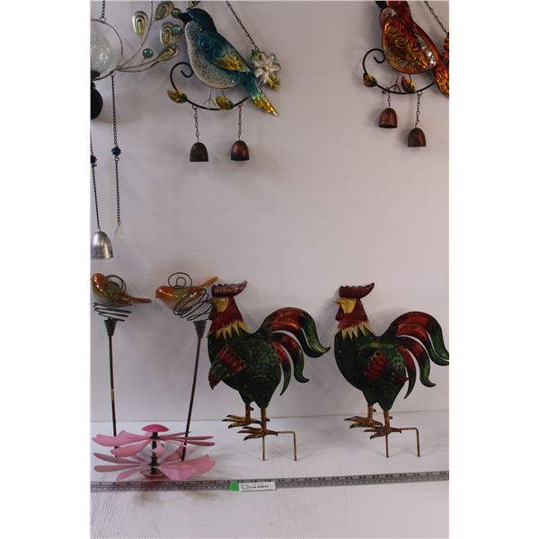 (8) Garden Decor Ornaments & Wind Chimes : Rooster, Peacock, Birds