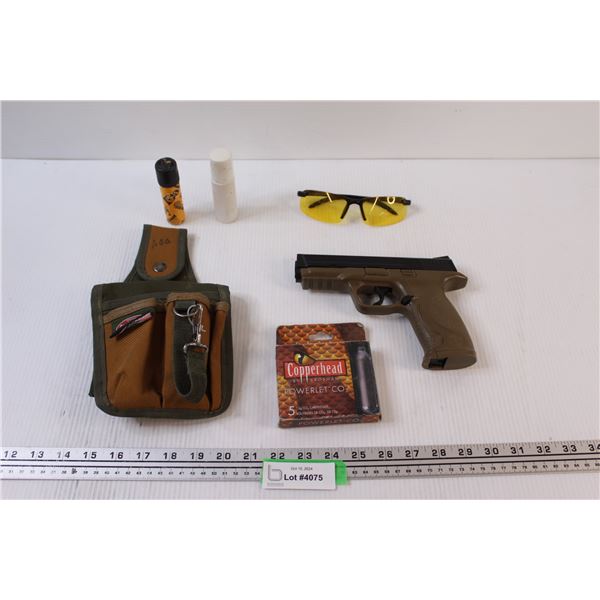 Smith & Wesson BB Gun, CO2 Cartridges, BB Ammo, Holster, Glasses Lot