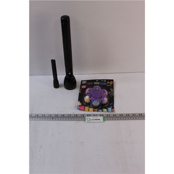 (2) Mag-lites (One is missing Button cover) & Sidewalk Chalk Holder - NIB