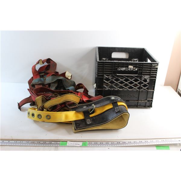(2) Safety Harnesses, Climber Belt, and Crate