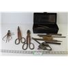 Image 1 : Sm Tool Box w/ Files & Cold Chisels - (2) Tin Snips - Gear Puller - 100' Measuring Tape - Misc. Item