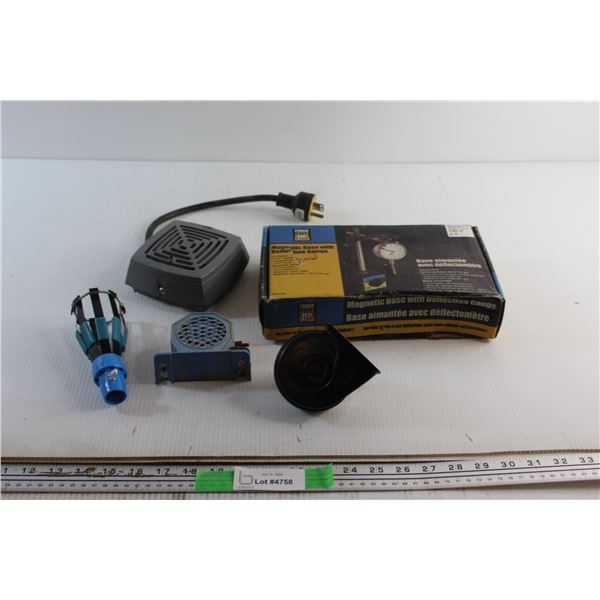 Horns, Light Bulb Maker and Power Fist Magnetic Base with Defection Gauge
