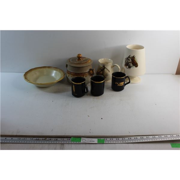 Mugs, Vase, Pitcher, Soup Pot and Serving Bowl