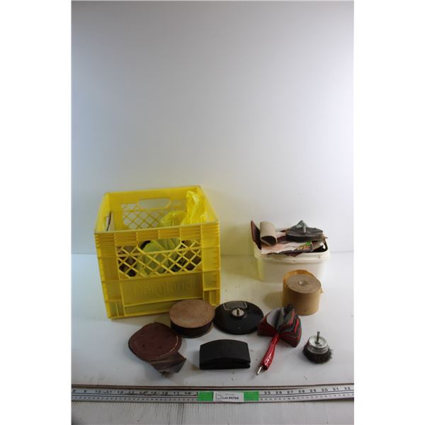 Sanding Disks, Steel Wool, Sand Paper and Crate
