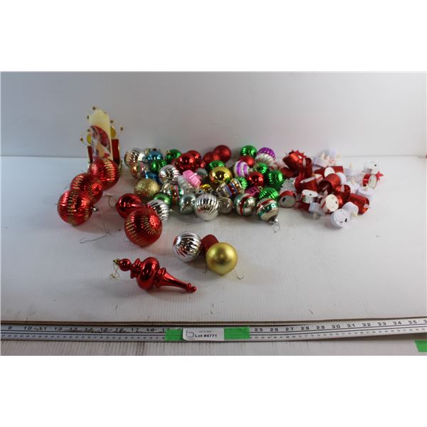 Assorted Christmas Ornaments and Candle Holder