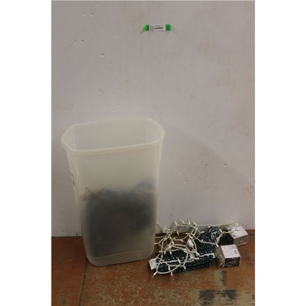 Tub of Assorted Christmas Lights And Decorations - Tested Powers On