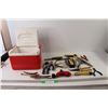 Image 1 : Igloo Cooler, Assorted Wrenches Pliers And Assorted Tools