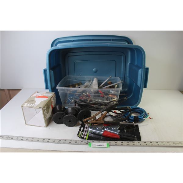 Tote w/Lid - Booster Cable Clamp Set - Heat Lamp Red - Rubber Rollers - Small Clips