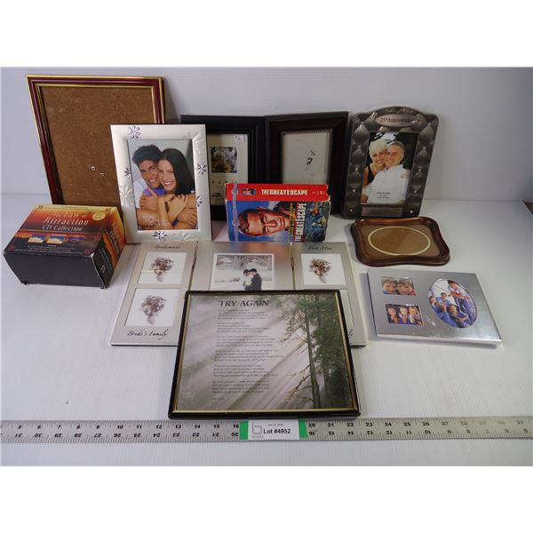 (8) Assorted Size Picture Frames, CD Collection, Great Escape (VHS) and Picture