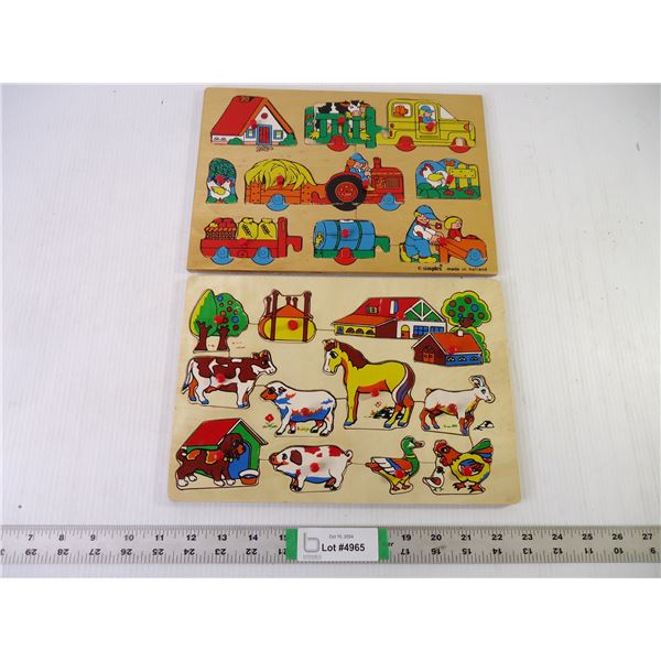 (2) Vintage Wooden Peg Puzzles-Complete