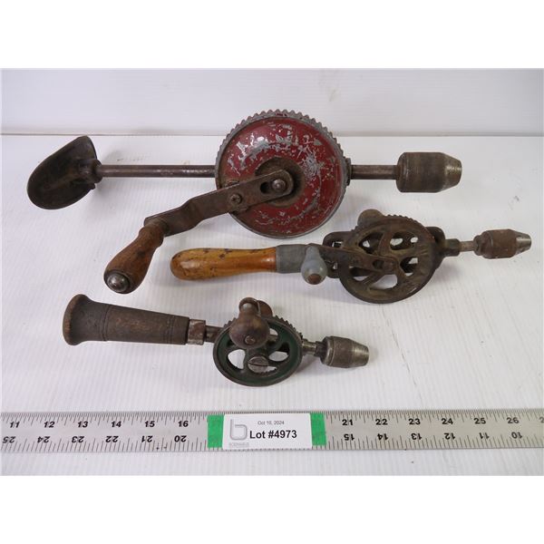 (3) Vintage Hand Crank Drills