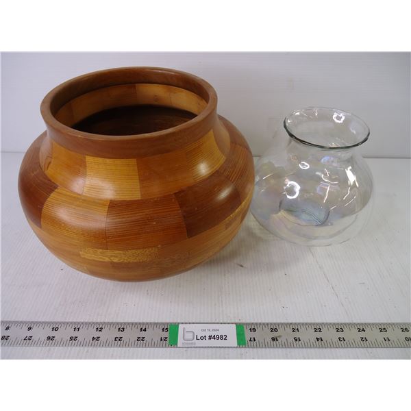 Saskatchewan Made Wooden Rose Bowl and Glass Shade