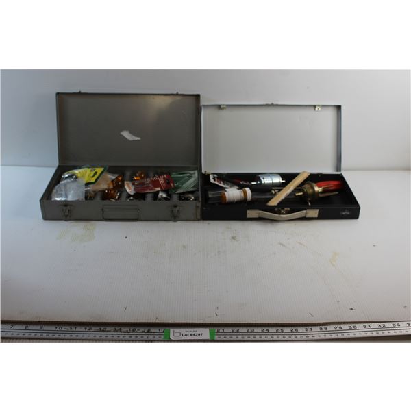 (2) Metal Tool Boxes, Automotive Light Bulbs and Carburetor Parts