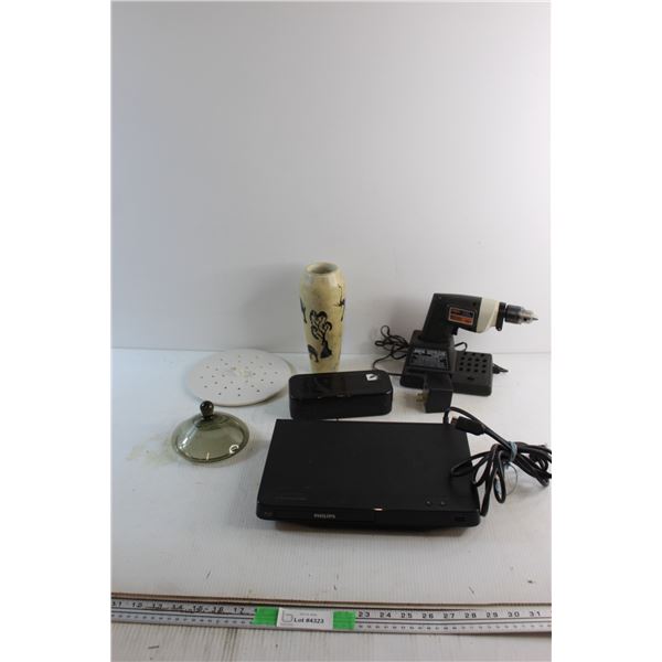 Philips Blue Ray/DVD Player, Skill Cordless Drill with Charging Station - As Is, Vase and Assorted I