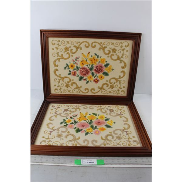 (2) Framed Embroidery Art - Both 17" x 24"