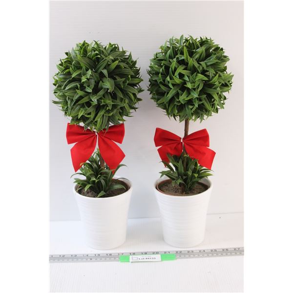 (2) Christmas Faux Tree Home Decor - 14" Tall