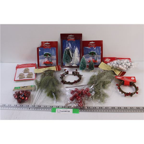 Christmas Lot: Bells, Berry Decor, Figurines Decor, Treat Bags, Misc.