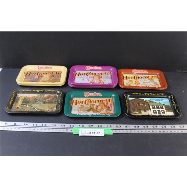 (15) Retro Hot Chocolate Metal Serving Trays: Carnation & Flin Flon, MB & Hannibal, MO