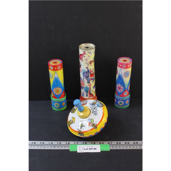 (4) Vintage Toys: (3) Kaleidoscopes & (1) Metal Top