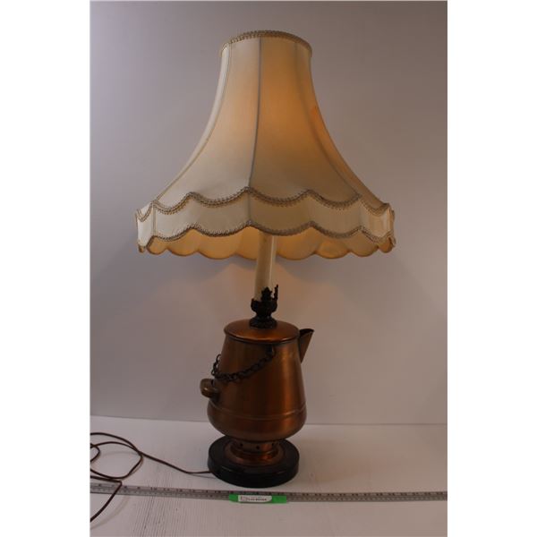 Copper Kettle End Table Lamp - Works - Has Some Staining & Wear) - 34" Tall x 19" Wide
