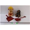 Image 1 : (2) Retro Children's Toys: Squeak Toys & (2) Metal Dust Pan/Shovels