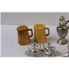 Image 4 : (6) Salt & Pepper Shaker Sets: Lake Tahoe, Plated Silver, Train Cars, Rustic Yellow