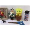 Image 3 : Lot: Pirate Decanter, Piggy Bank, Pirate 3-D Picture Frame, Coffee Mug, Mini Children's Toy Saw, Mis