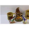 Image 2 : Lot: Vintage Fruit Measuring Cups Set - as is, (2) Bird Figurines, Bear Beer Cap Holder, Misc.